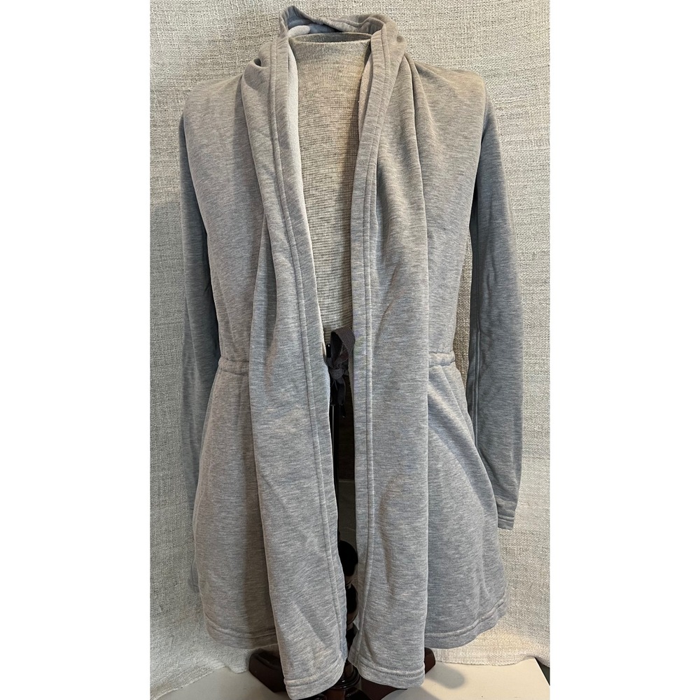 Manduka Womens Grey Draped Open Front Drawstring Waist Yoga Cardigan Wrap Small